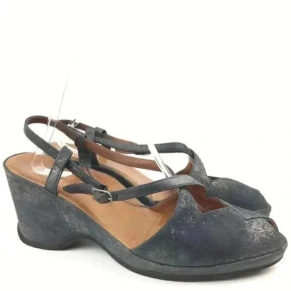 Lamour Des Pieds Heels size 10 Oraine Metallic charcoal gray Chunky wedges
